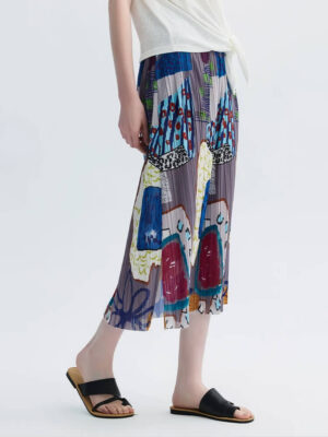 Graffiti Print Pleated Midi Skirt