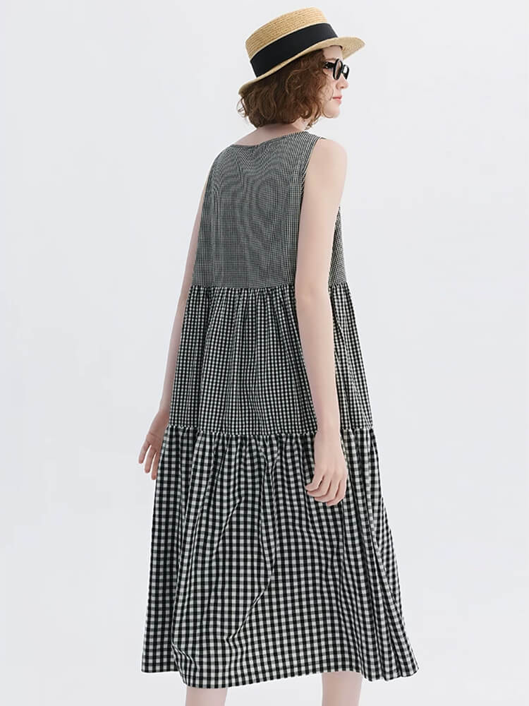 Gingham Patchwork Linen Sleeveless Dress - Image 5
