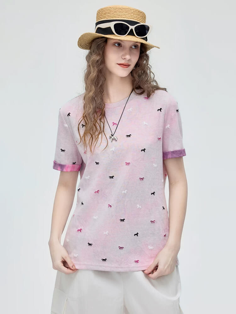 Embroidered Pony Tie-Dye Tee