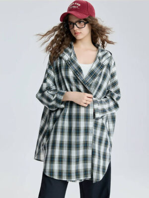 Retro Plaid Loose Hooded Shirt