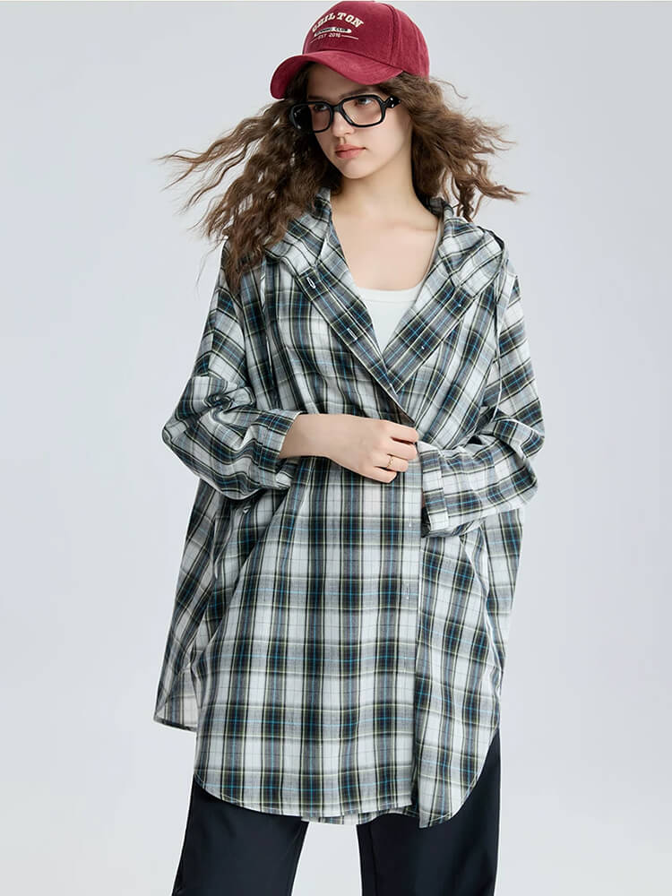 Retro Plaid Loose Hooded Shirt