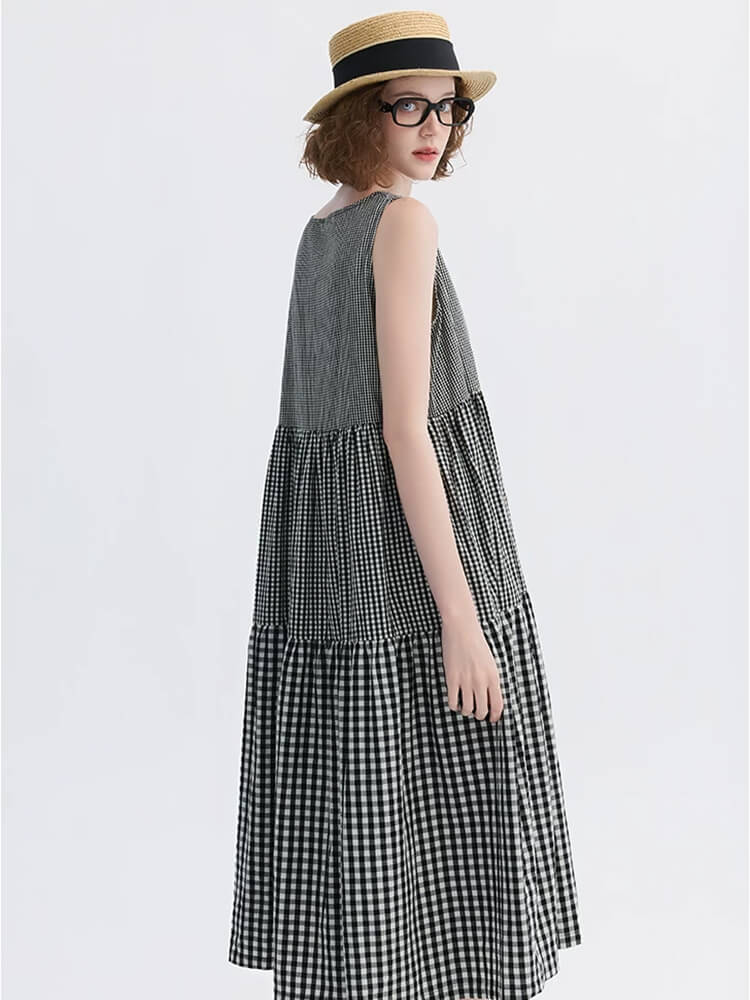 Gingham Patchwork Linen Sleeveless Dress - Image 2