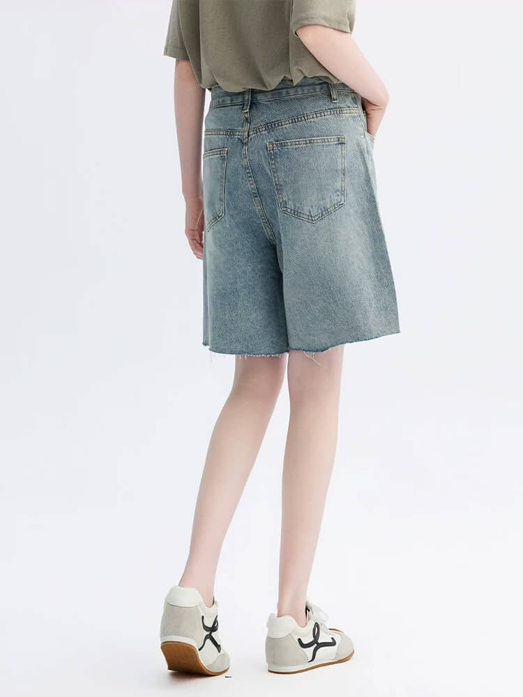 Distressed Diamond Straight Leg Denim Shorts - Image 3